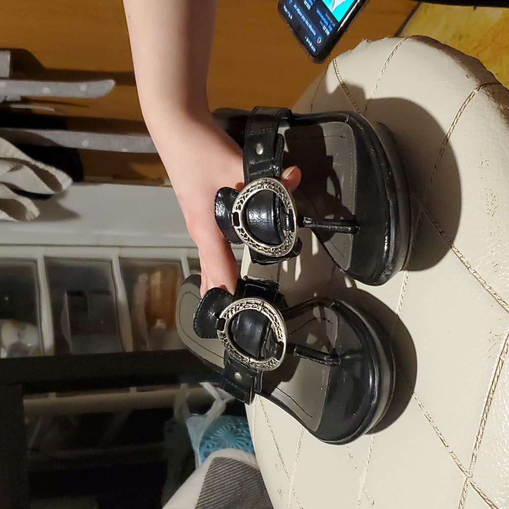 Black wedge sandals